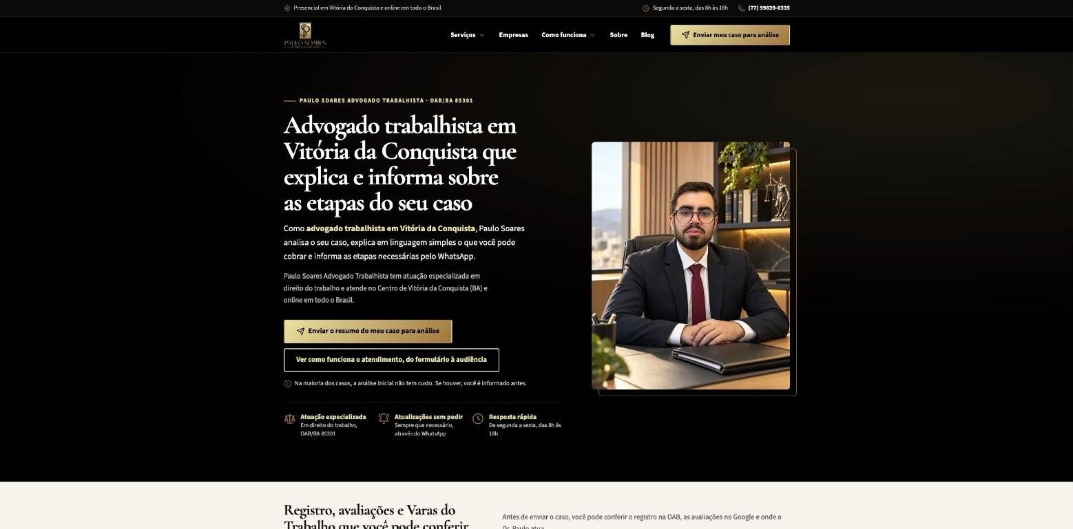 Página inicial do site de Paulo Soares Advogado Trabalhista